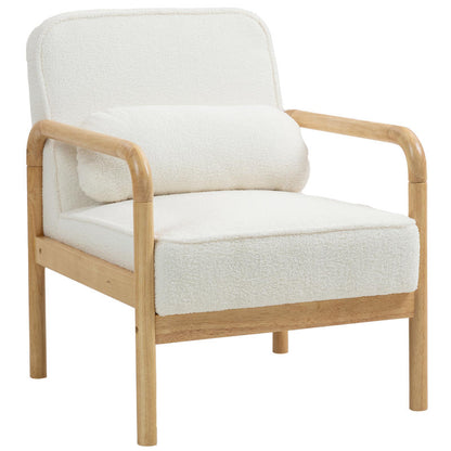 Fauteuil – Stoel – Relaxfauteuil – Loungestoel – Witte Gestoffeerde Fauteuil – Rubberwood Frame – Queen Anne Rugleuning – Foamgevulde Armleuningen – Eenvoudige Montage