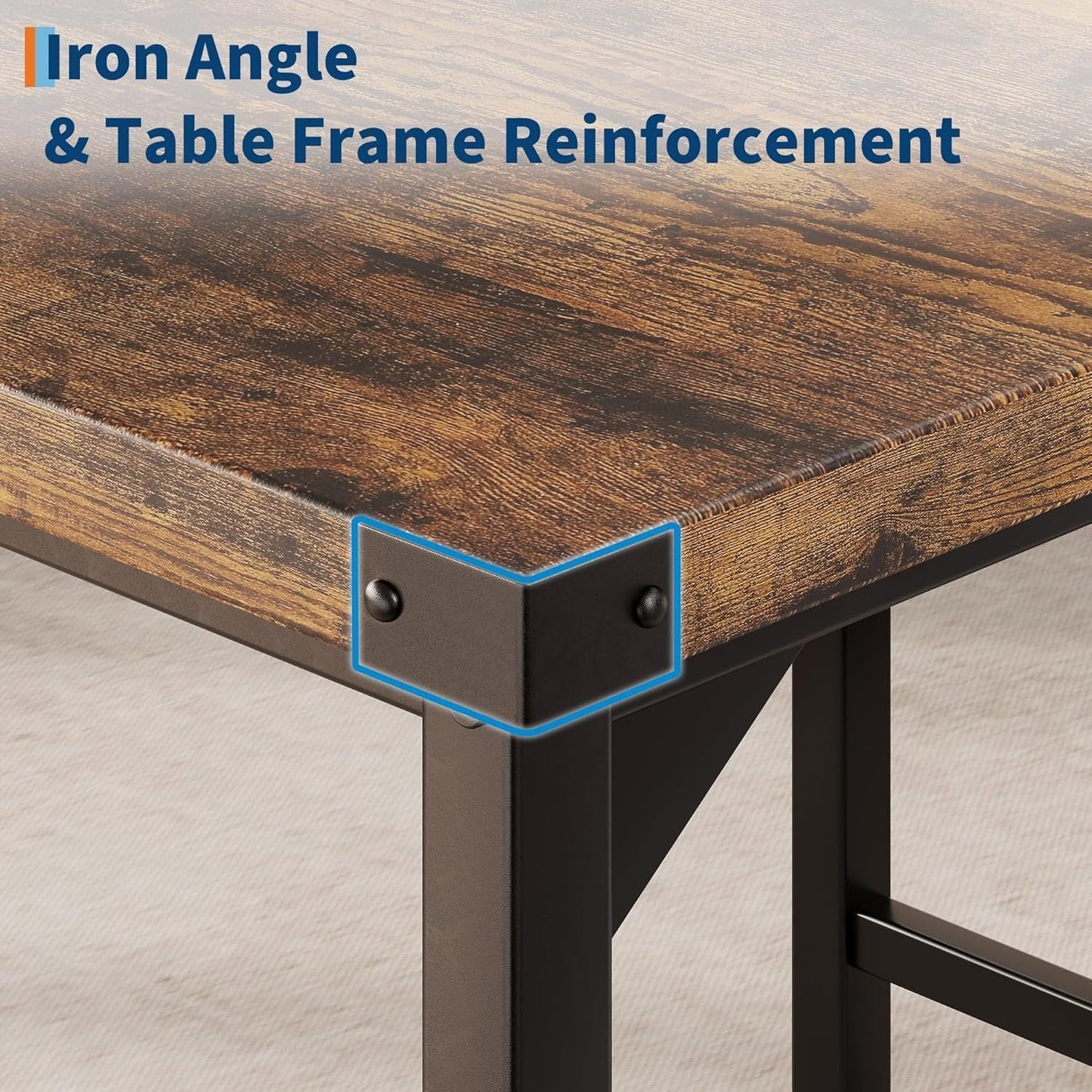 Dining Table Set for 2 W/Footrest & Backrest, Counter Height Table with 2 Bar Chairs, Kitchen Table Set with Corner Protector, for Small Space