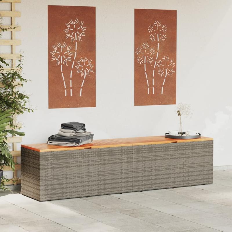 Opbergbox Tuin – Tuinkussenbox – Tuinbox – Tuinkist – Tuinopbergkast – Extra Lang – Geweven Hars Met Acaciahout – Ruim Met Uitneembare Waterbestendige Tas