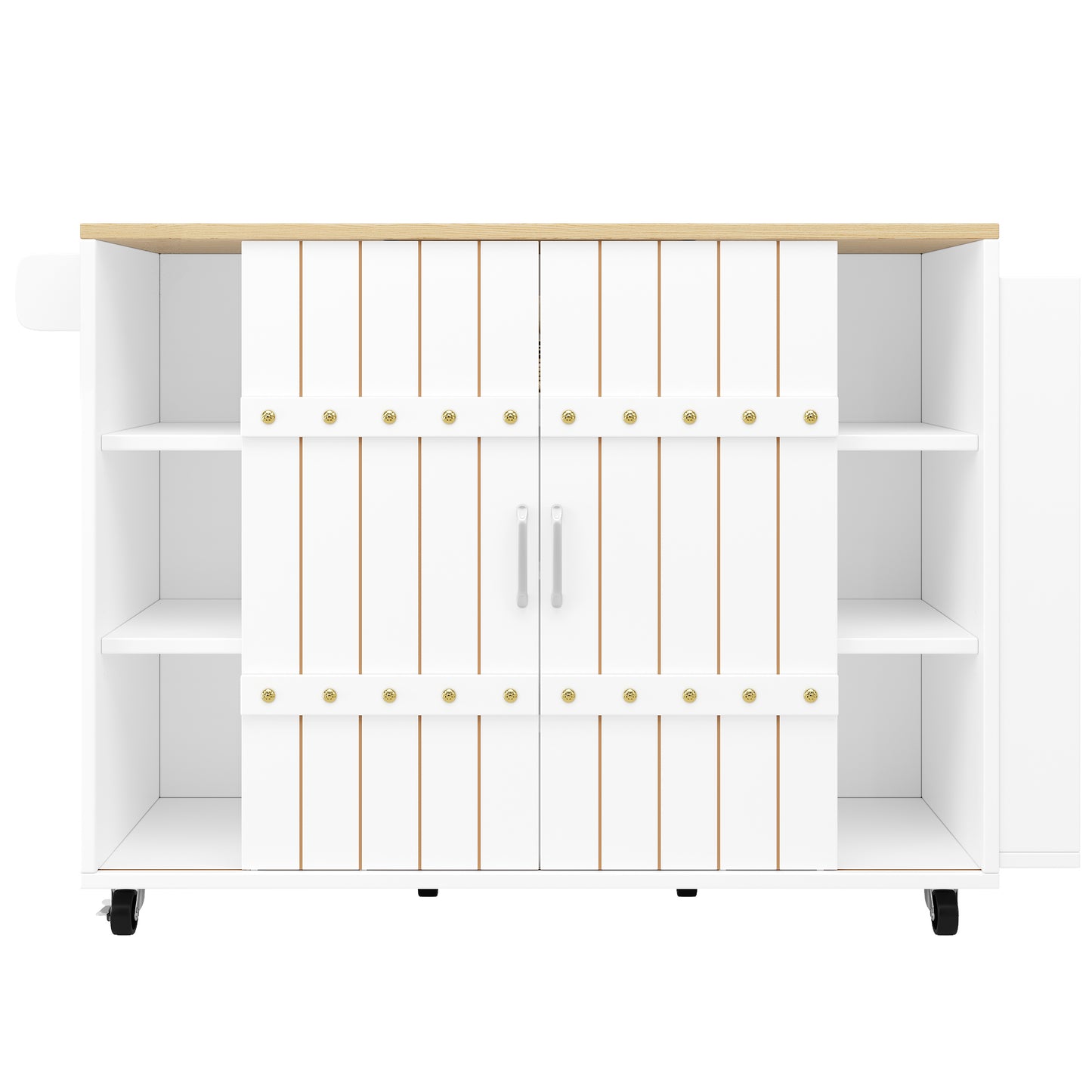 Keukenwagen – Keukentrolley – Keukenkar – Keukenmeubel – Desserte – Inklapbaar Werkblad – Schuifdeuren Met 3 Lades – Wit – 110x42x90 cm – Houtlook MDF 