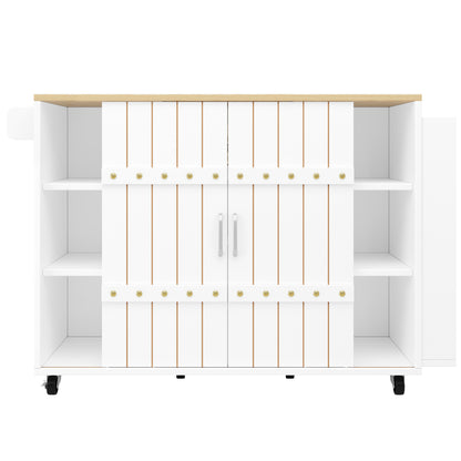 Keukenwagen – Keukentrolley – Keukenkar – Keukenmeubel – Desserte – Inklapbaar Werkblad – Schuifdeuren Met 3 Lades – Wit – 110x42x90 cm – Houtlook MDF 