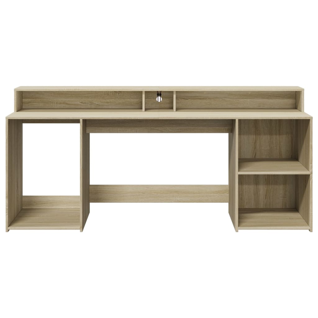 Bureau – Werkplek Meubel – Computertafel – Laptoptafel – Thuiswerkbureau – Grijs Sonoma – 200 x 55 x 91 cm – Verstelbare RGB LED-verlichting – Ruime Opbergruimte