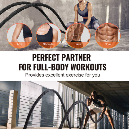 Battle Rope – Krachttouw – Fitness Touw – Trainingskoord – Workout Touw – 12 Meter – 100% Polyester – Inclusief Handvatten en Beschermhoes