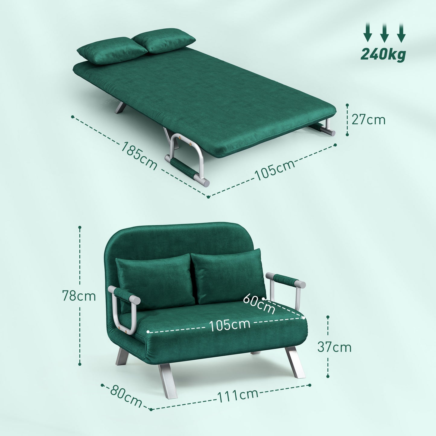 2-Zits Slaapbank – Bankbed – Slaapbankje – Slaapbank Mini – Bedbank – Verstelbare Rugleuning – Suède Look Afneembare Bekleding Groen