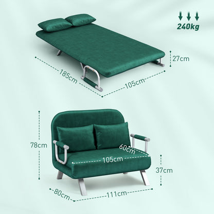 2-Zits Slaapbank – Bankbed – Slaapbankje – Slaapbank Mini – Bedbank – Verstelbare Rugleuning – Suède Look Afneembare Bekleding Groen