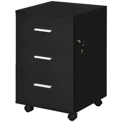 Bureaukast – Ladeblok – Opbergkast – Verrijdbare Kast – Bureau Organizer Zwart – 3 Gelockte Laden – Compact 40x40x61,5 cm