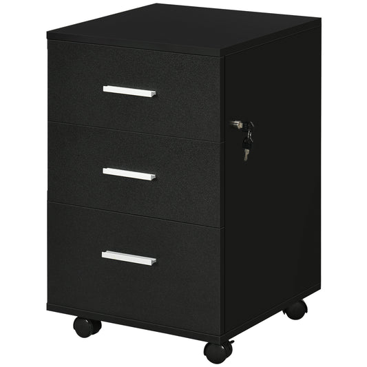 Bureaukast – Ladeblok – Opbergkast – Verrijdbare Kast – Bureau Organizer Zwart – 3 Gelockte Laden – Compact 40x40x61,5 cm