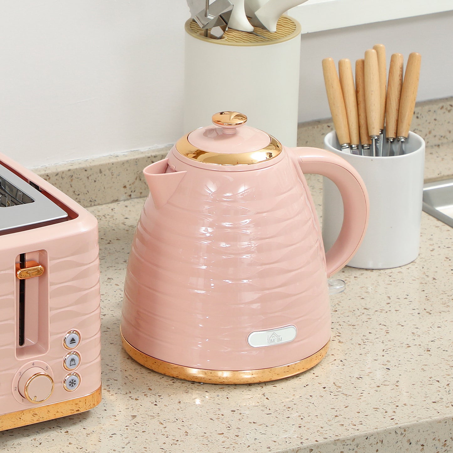Ontbijtpakket Waterkoker – Broodrooster – Toaster – Kettle – 2-in-1 Set – Roze – 7 Bruiningsstanden – Ontdooien en Opwarmen