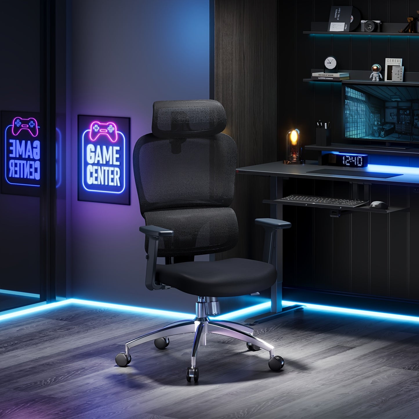 Ergonomische Bureaustoel – Kantooreststoel – Computerstoel – Werkstoel – Gamingstoel – Verstelbare Hoogte – Met Voetsteun – Zwart