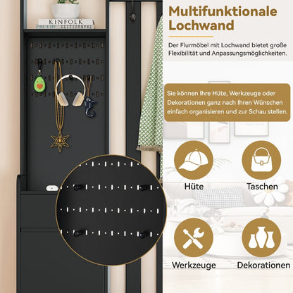 Schoenenkast – Schoenenrek – Schoenenbank – Schoenenopberger – Hal Organizer – Met 4 Haken – Zwart Metalen Frame – Gevoerde Zitplek – 180x100x35 cm – Ruimtebesparend – Duurzaam