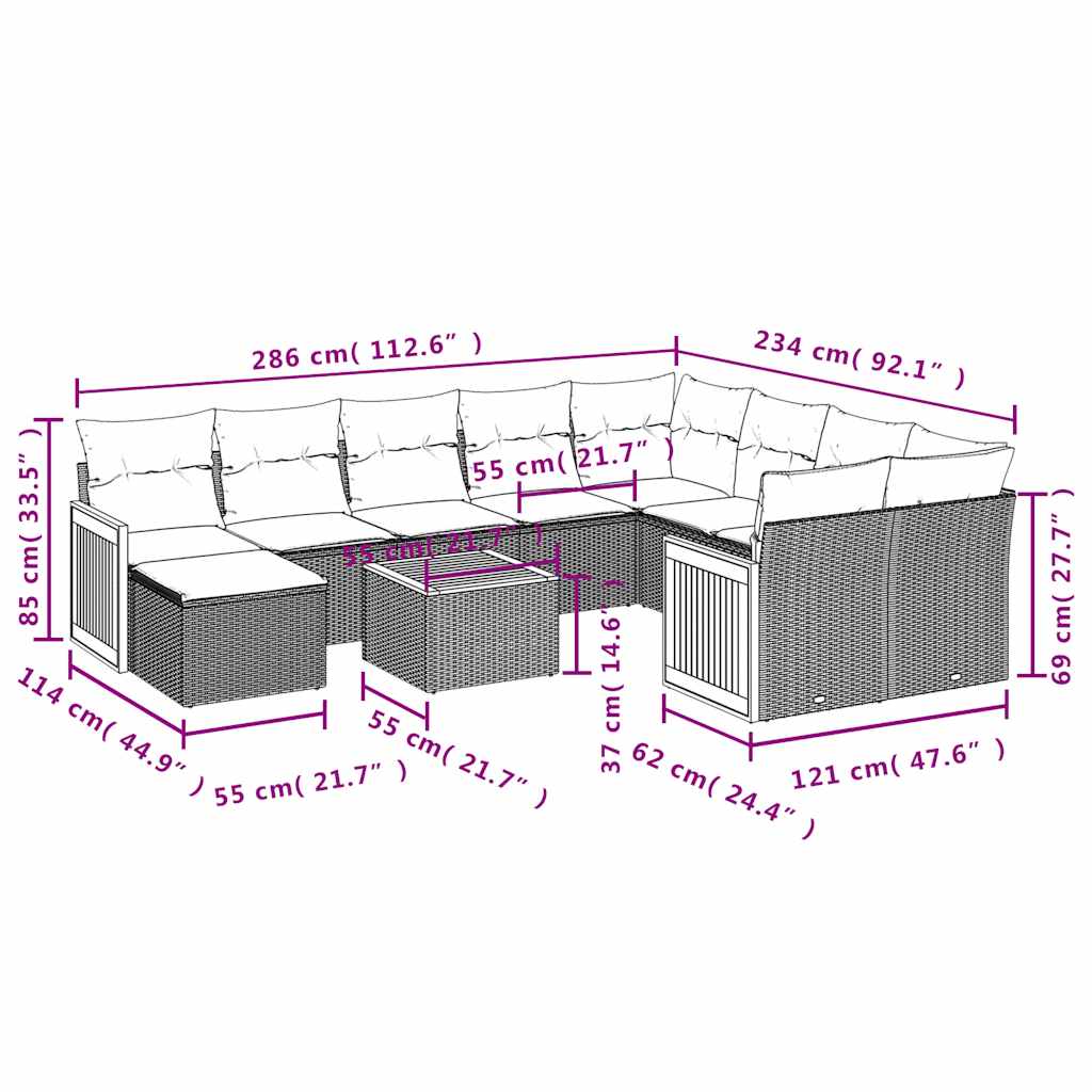 Buitenbank – Tuinbank – Zitbank – Tuinmeubel – Loungebank – Weerbestendig Polyrattan – Inclusief Tafel Met Acaciahouten Blad - Zwart