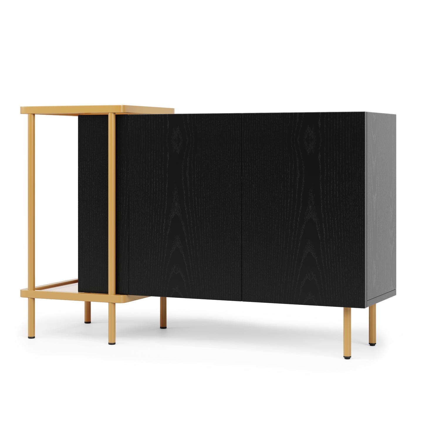 Modern White & Black Metal Sideboard with Glass Doors & Open Shelves - 2-Door Contemporary Storage Cabinet, Space-Saving Design for Small Spaces, 120x40x77.5cm, Durable Metal Construction, Ideal for Living Room, Entryway, Hal