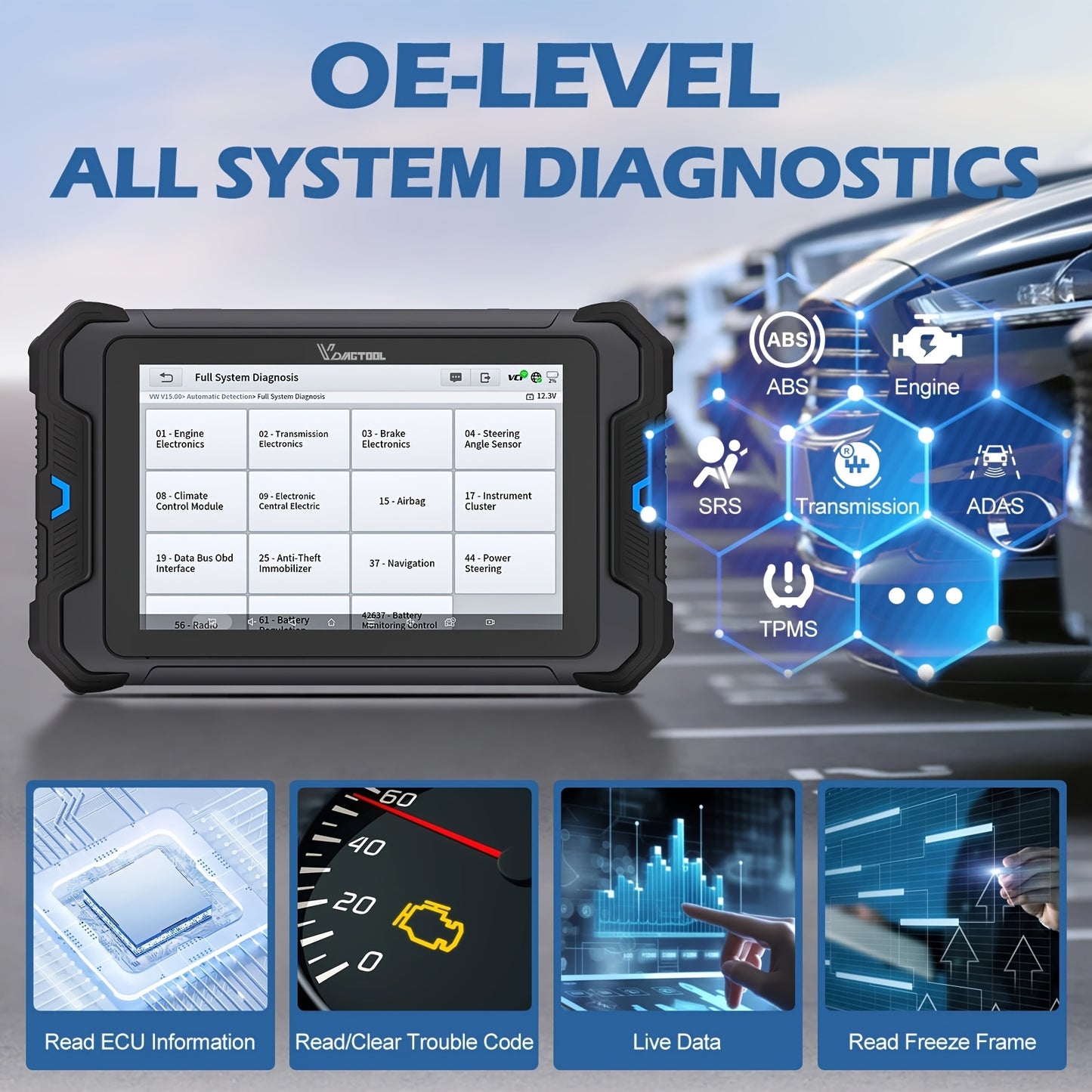 VDIAGTOOL VD80BT Wireless Car Diagnostic Tools, Bidirectional Scan Scanner WIFI Scanner with Topology, Automotive Scanner Coding ECU Online Coding CAN FD DOIP FCA, with 38+ special diagnostic services, Car Diagnostic Scanner,
