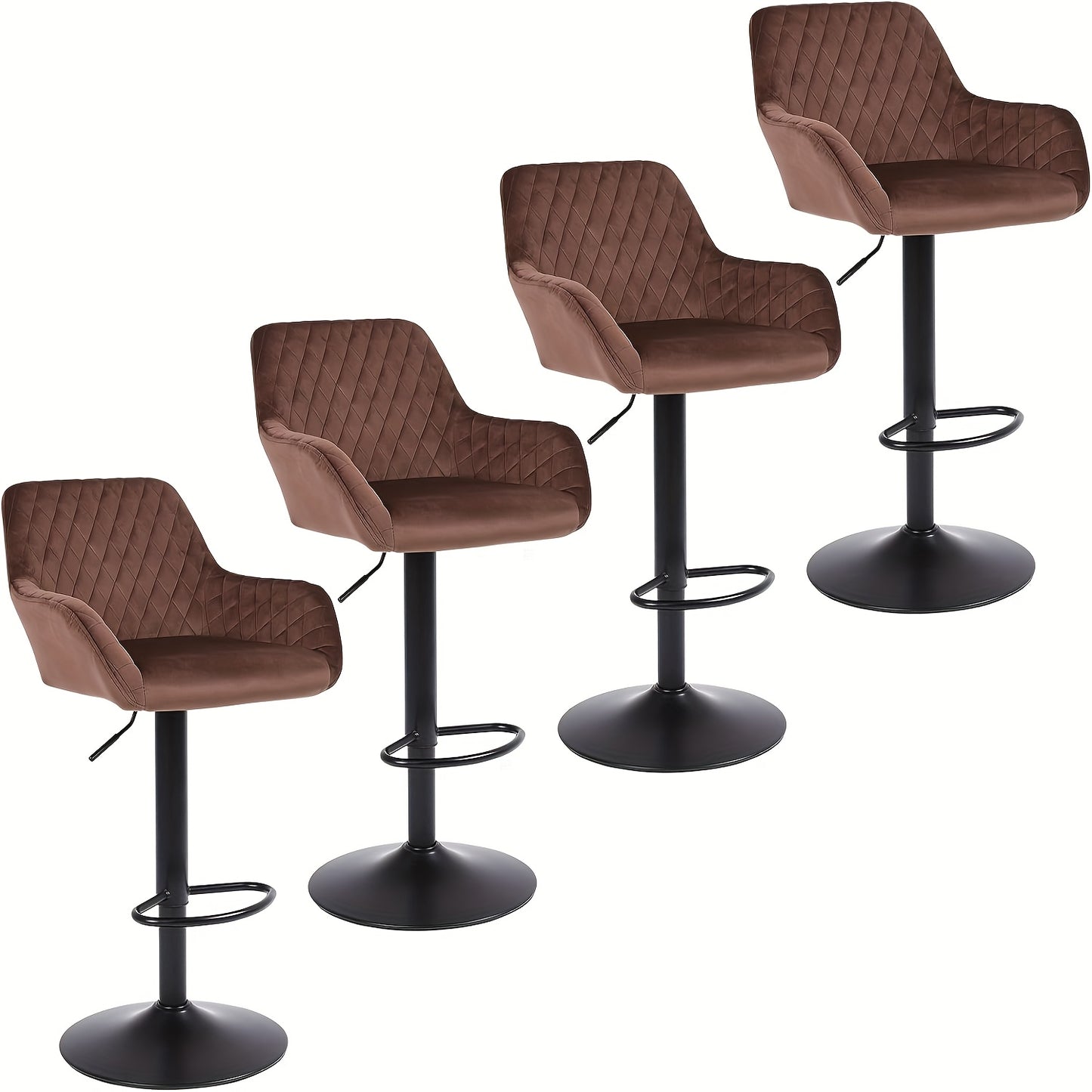 Barstoel – Barkruk – Barstoelkruk – Keukenstoel – Barstoelen – Set van 4 – Verstelbare Hoogte – 360° Draaibaar – Zwanenvelvet – Max 150kg Draagvermogen – Donkerbruin
