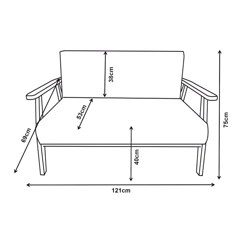 Bankstel – 2-Zitsbank – Zitbank – Bankje – Sofa – Grijs – Houten Frame – 121x69x75 cm – Comfortabel & Stevig