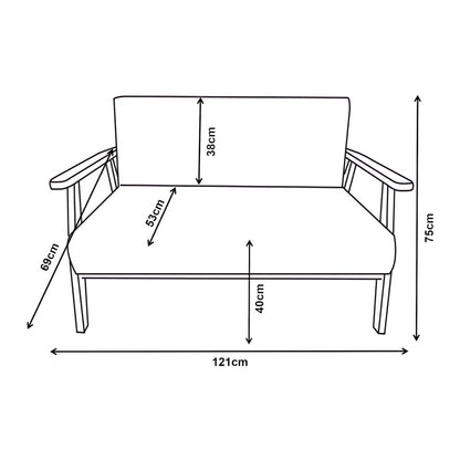 Bankstel – 2-Zitsbank – Zitbank – Bankje – Sofa – Grijs – Houten Frame – 121x69x75 cm – Comfortabel & Stevig