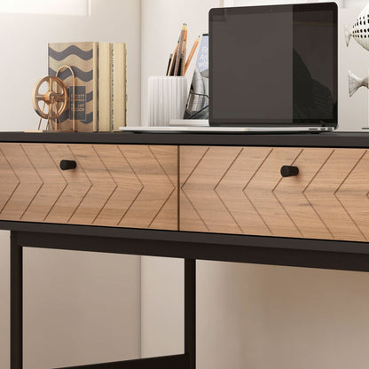 Bureau – Bureautafel – Computertafel – Werktafel – Schrijftafel – Met Twee Laden – Zwart Metalen Frame – 106 x 50 x 77 cm
