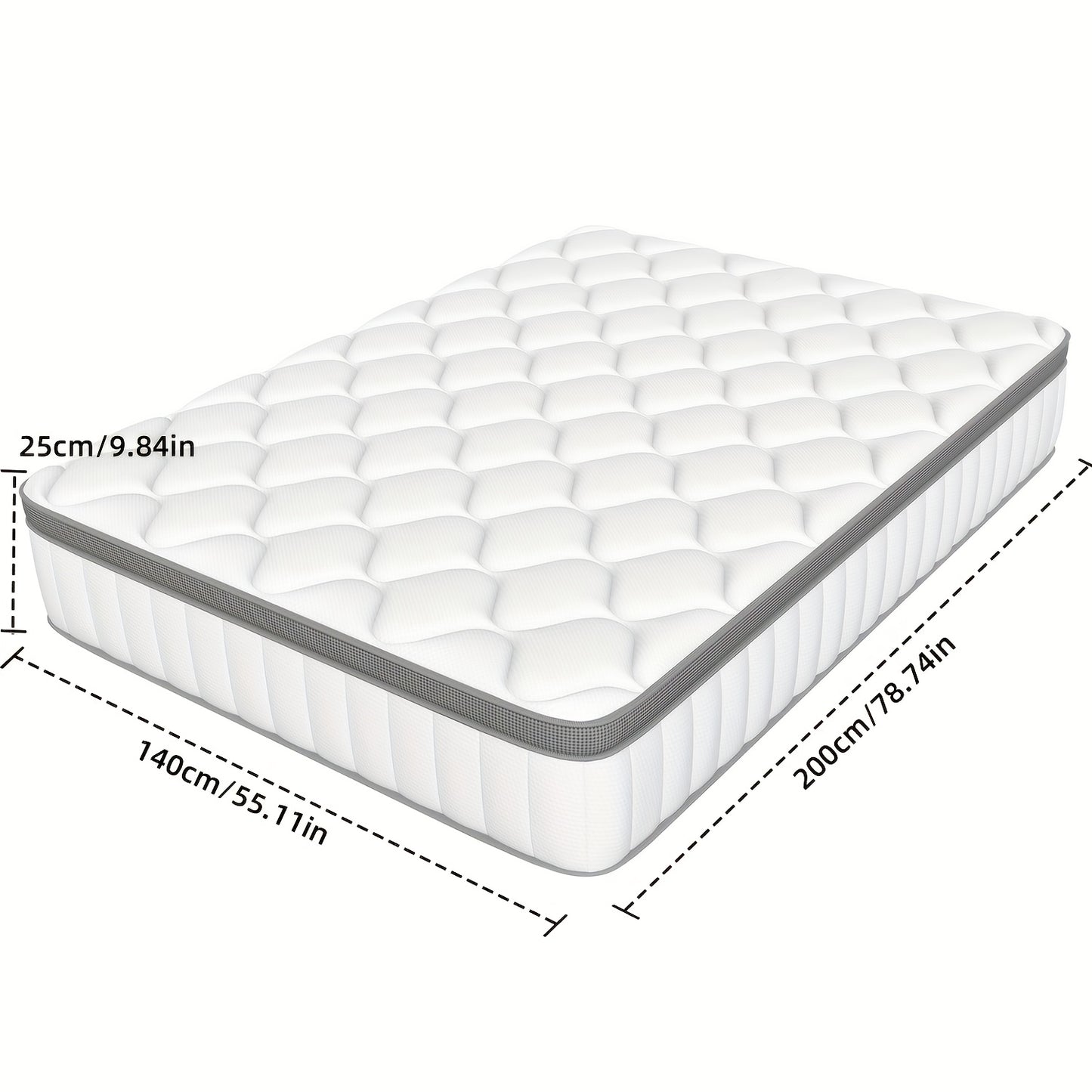Matras – Pocketveringmatras – Tweepersoonsmatras – 7-Zones Matras – Stevig Matras – 140x200 cm – 7-Zones Pocketvering – Extra Stevig H3 Hardheid – Afritsbare Wasbare Hoes