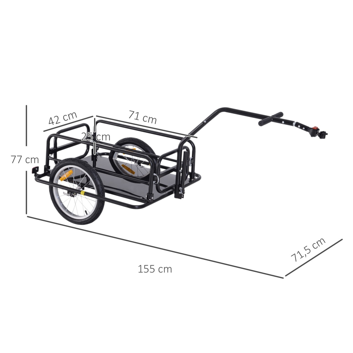 Fietsaanhanger – Bike Trailer – Transportkar – Fietswagen – Bolderkar – Opvouwbaar – Stalen Frame – Universele Trekstang – Zwart – Max. 40 kg laadvermogen