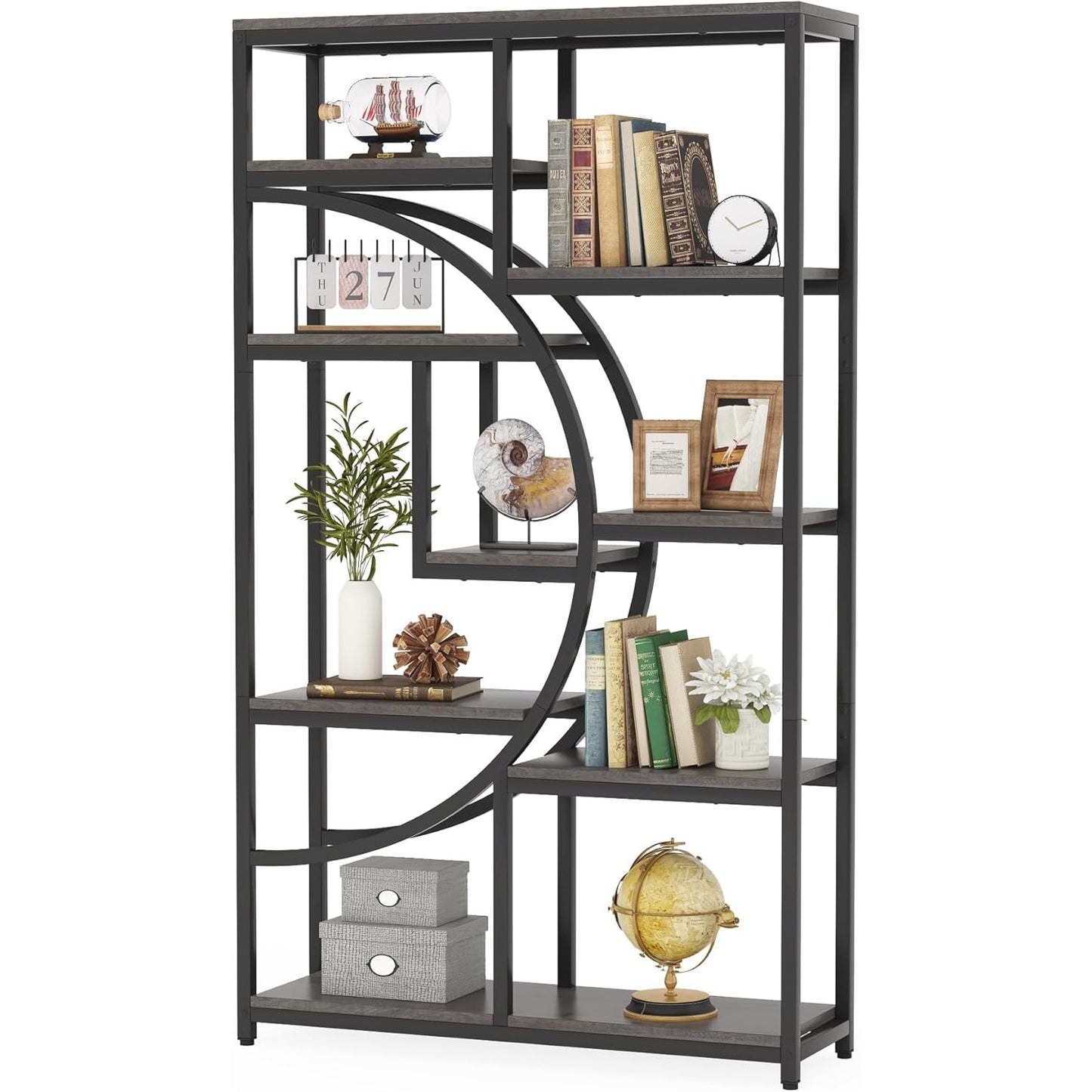 Boekenkast – Boekplank – Boekenrek – Vakkenkast – Opbergkast – Industrieel Design – 5 Laags – Vrijstaand – MDF Hout – Grijs – Ruimtebesparend – Eenvoudige Montage