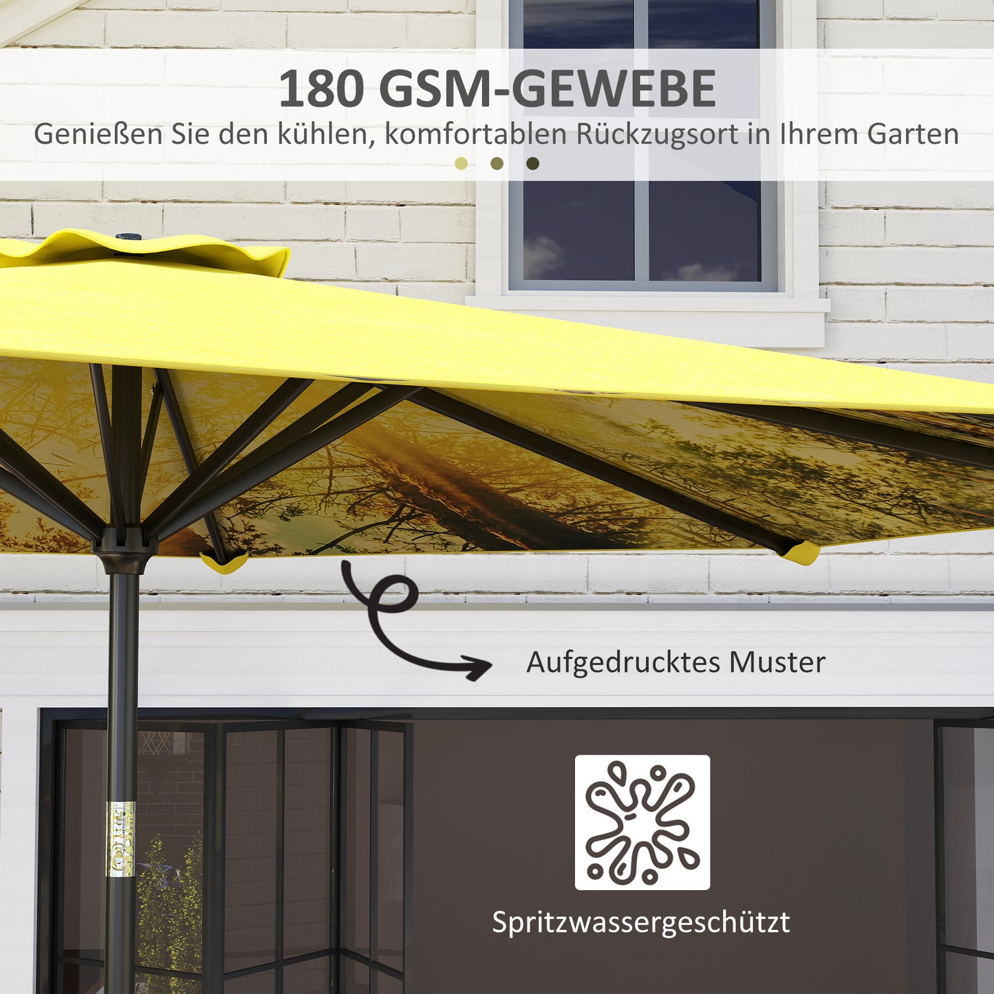 Balkonparasol Octogonaal – Zonnescherm – Tuinparasol – Schaduwzeil – Parasol Ø300 cm – Handkurk Bediening – Ventilerende Gele Polyester Kap