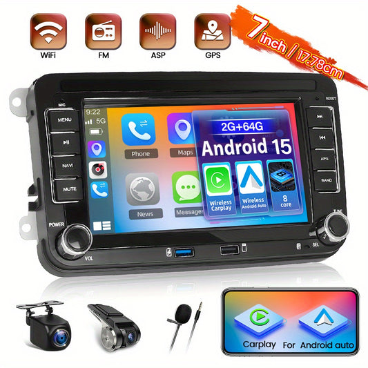 Autoradio VW Seat – Car Stereo – Auto Multimedia – Navigatie Systeem – DSP Radio – 2+64GB Variant – 7 Inch IPS Touchscreen – Draadloze CarPlay & Android Auto