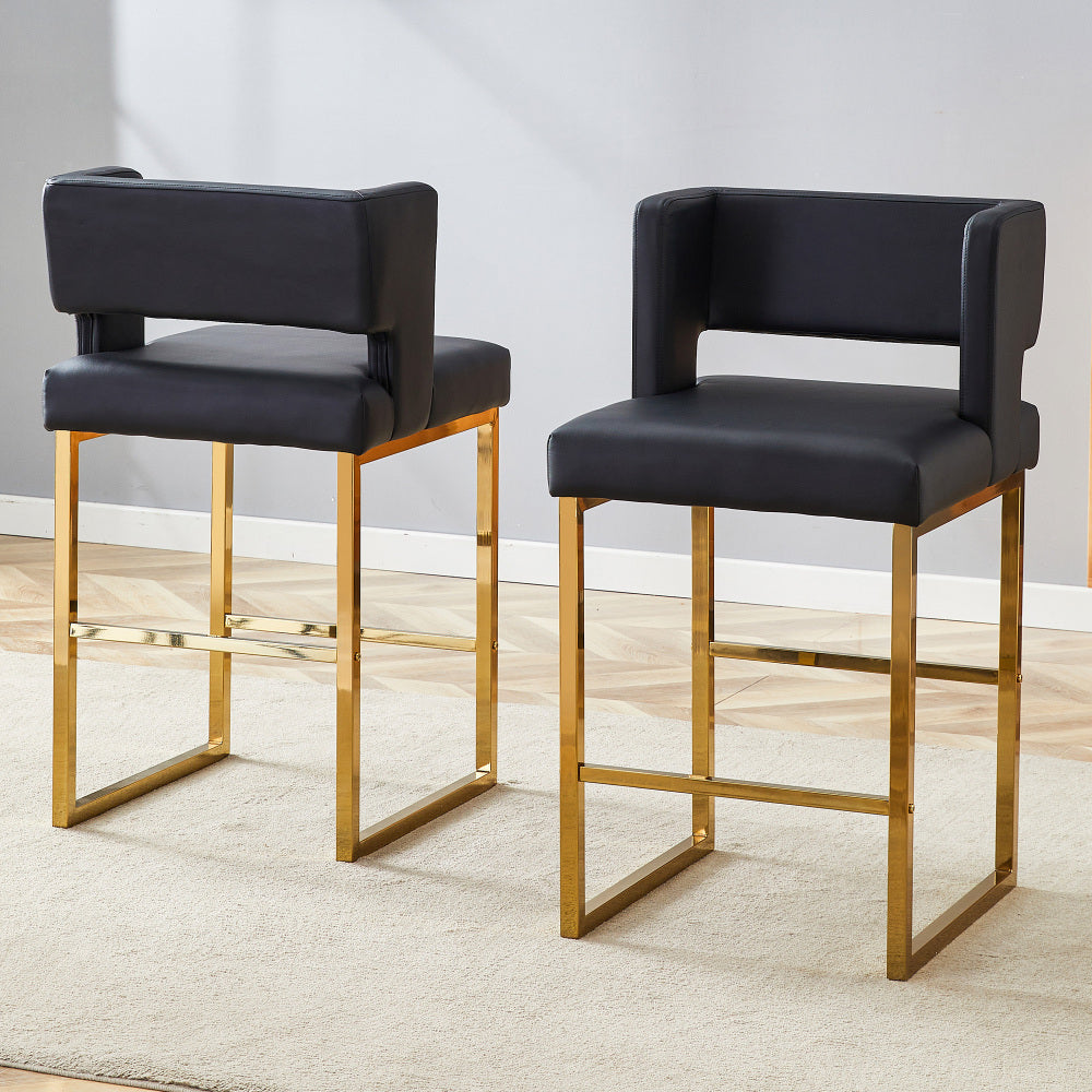 2 Sets of Nordic-Style Black Bar Stools | Square Design with Golden Metal Legs for a Sleek And Comfortable Look, Designed to Meet Diverse Product Needs, Metal Material, Assembled