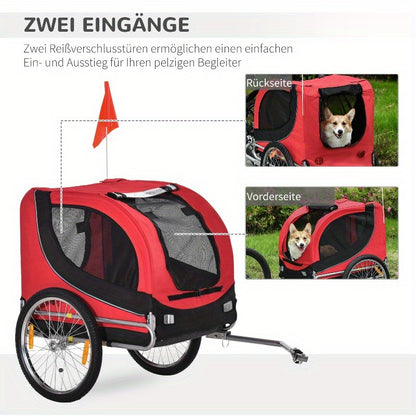 Hondenfietskar – Fietsaanhanger Hond – Hondenbuggy – Huisdier Carrier – Fietskar Voor Honden – Waterdichte Kap – Veiligheidsharnas – Inklapbaar – Lichtgewicht – Geschikt Voor Kleine Tot Middelgrote Honden – Versterkte Constructie – Rood/Zwart