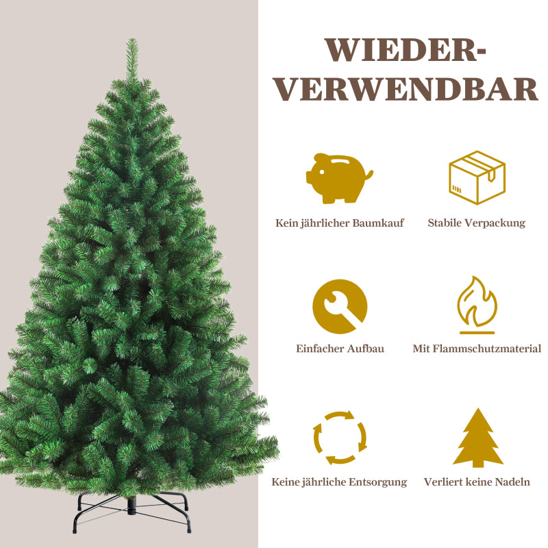 Kunstkerstboom – Nepkerstboom – Kerstboom Kunst – Sierboom – Groene Kerstboom – 210 cm Hoog – 1050 Dichte PVC Takken – Metalen Voet – Eenvoudige Montage