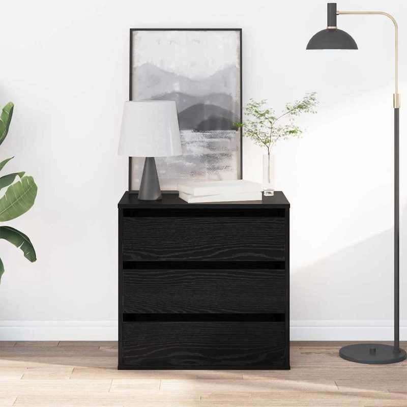 Modern Black Oak Chest of Drawers - 60x41x58cm 3-Drawer Heavy-Duty Wood Storage Cabinet with Lockable Shelves/Lockable Cabinet (Assembly Required), Minimalist Dresser for Bedroom, Living Room, Office Organizer, Black & Oak, S