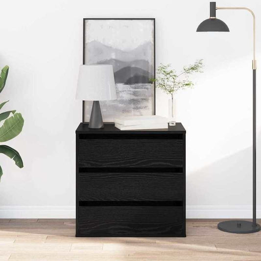Modern Black Oak Chest of Drawers - 60x41x58cm 3-Drawer Heavy-Duty Wood Storage Cabinet with Lockable Shelves/Lockable Cabinet (Assembly Required), Minimalist Dresser for Bedroom, Living Room, Office Organizer, Black & Oak, S