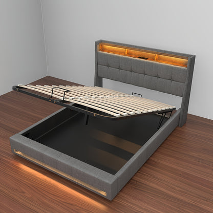 Gestoffeerd Bedframe – Modern Bed – Slaapkamer Bed – Led Bed – Eenpersoonsbed – 140x200 cm – RGB LED Sfeerverlichting – Stevig Niet-Houten Frame