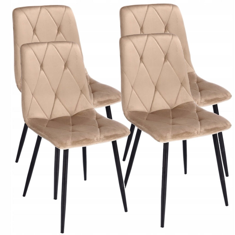 Eetkamerstoelen – Gestoffeerd – Stoelen Set – Velours Stoel – Moderne Armstoel – Zacht Velours – Diamond Stiksels – Zwart Metalen Poten – Max 130 kg Draagvermogen