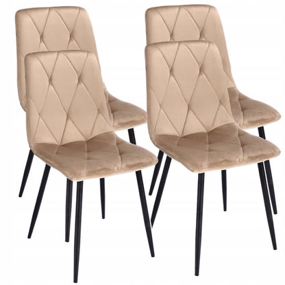 Eetkamerstoelen – Gestoffeerd – Stoelen Set – Velours Stoel – Moderne Armstoel – Zacht Velours – Diamond Stiksels – Zwart Metalen Poten – Max 130 kg Draagvermogen