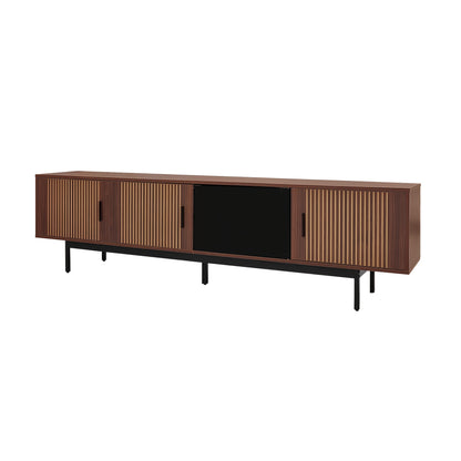 TV Meubel – TV Kast – Lowboard – Dressoir – Entertainment Unit – Hardhout & MDF – Gehard Glas Deuren – Gesneden Reliëf Design