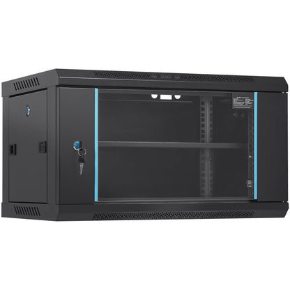 6U Wandkast – Serverkast – Netwerkserverkast – Rackkast – IT Kast – Compact Diep 39 cm – Gelaste Stalen Frame Met Glazen Deur Met Slot