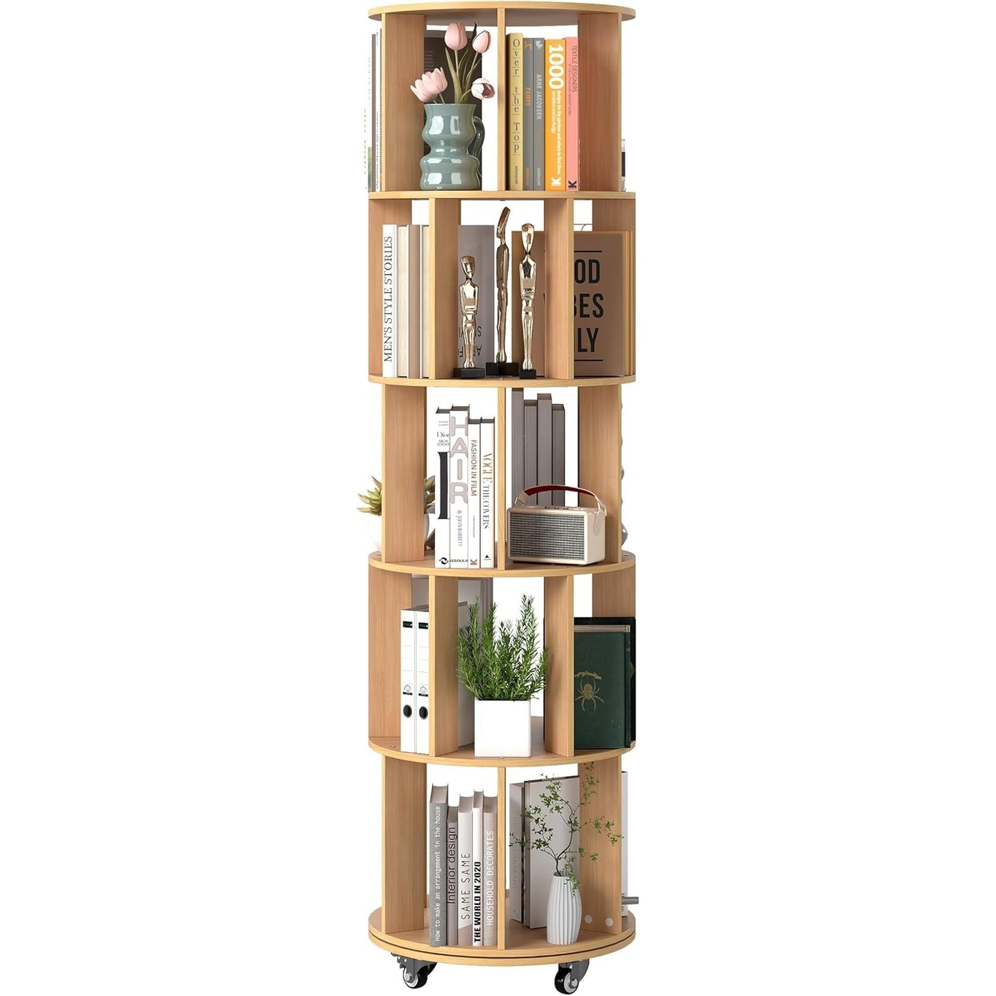 Boekenplank – Boekenrek – Wandplank – Boekenkast – Wandrek – 5 Laags Draaibaar – Massief Hout Met Achterpaneel