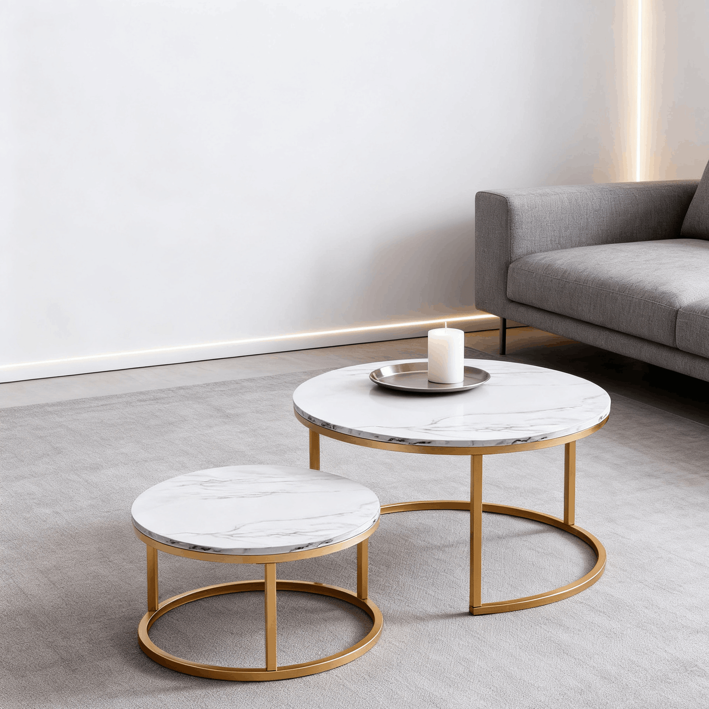 Ronde Salontafel Set – Bijzettafel – Koffietafel – Woonkamer Tafel – Houten Tafelblad – Compact Design – Metaal en Hout – Eenvoudig Zelf Samenstellen