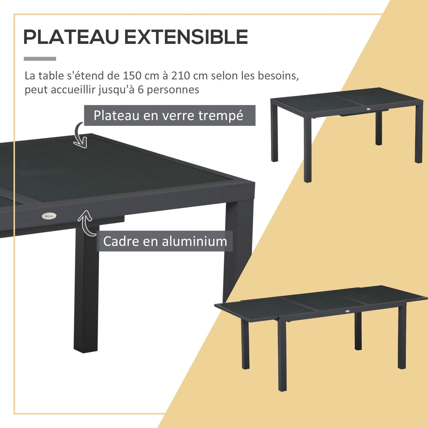 Tuinmeubelset – Tuinset – Loungeset – Zitgroep – Balkonset – Aluminium Frame – Uitschuifbare Tafel 150-210 cm – 6 Stapelbare Stoelen – Grijs