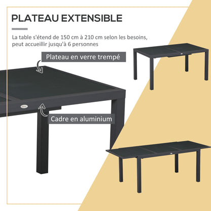 Tuinmeubelset – Tuinset – Loungeset – Zitgroep – Balkonset – Aluminium Frame – Uitschuifbare Tafel 150-210 cm – 6 Stapelbare Stoelen – Grijs