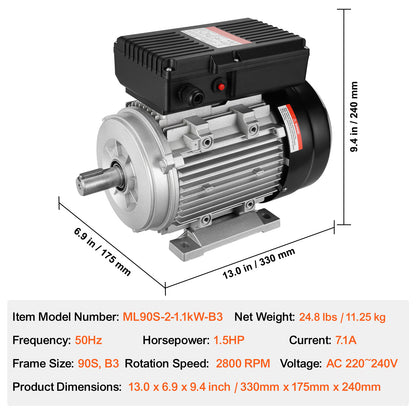 Elektromotor – Elektrische Motor – Motor – AC Motor – 1.1 kW Vermogen – 2800 RPM Toerental