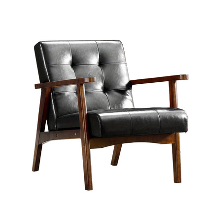 Zwarte Retro Sofa – Vintage Bank – Zitmeubel – Loveseat – Design Fauteuil – Kunstleer Bekleding – Massief Eikenhout Frame – Comfortabele Zitting