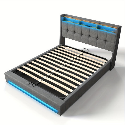 Eenpersoonsbed – Bedframe – Slaapkamerbed – Led Bed – Gestoffeerd Bed – 90x200 cm – RGB LED-Verlichting – Gestoffeerd Hoofdbord & Voetbord