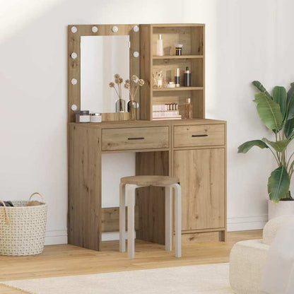 Kaptafelset – Make-uptafel – Schminktisch – Vanity – Beautytafel – Eikenkleur – Compact Formaat 50x41x135 cm – Hoogwaardig Houtmateriaal