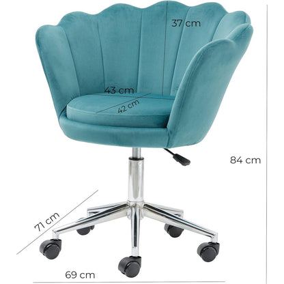 Velvet Bureaustoel – Bureaustoel Met Wieltjes – Fauteuil – Werkstoel – Office Chair – Petrol Groen – Ergonomische Shell Rugleuning – Verstelbare Hoogte 69x71x84 cm
