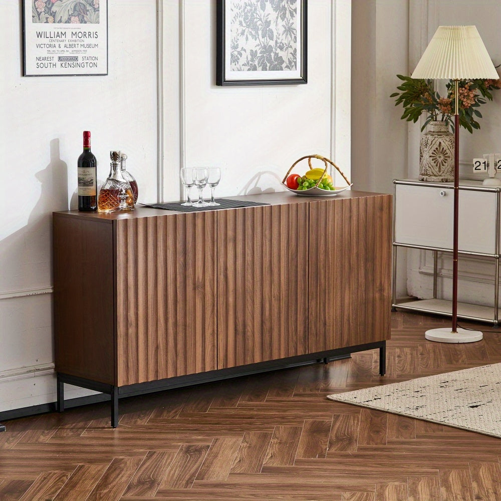 Dressoir – Opbergkast – Kast – Buffetkast – Ladekast – 150x40x80 cm – Modern Rustiek Donker Eiken – 3D Golfstructuur & Verstelbare Planken – Stevig Metalen Frame & Antikantelvoorziening
