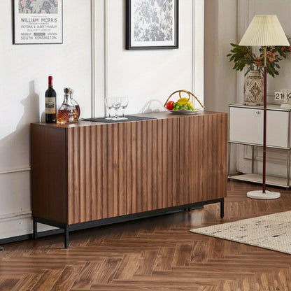 Dressoir – Opbergkast – Kast – Buffetkast – Ladekast – 150x40x80 cm – Modern Rustiek Donker Eiken – 3D Golfstructuur & Verstelbare Planken – Stevig Metalen Frame & Antikantelvoorziening