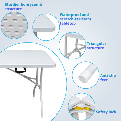 Buitentafel – Tuintafel – Klaptafel – Opvouwbare Tafel – Eettafel Buiten – Verstelbare Hoogte – 180 cm – Stalen Frame – Waterbestendig Wit Tafelblad