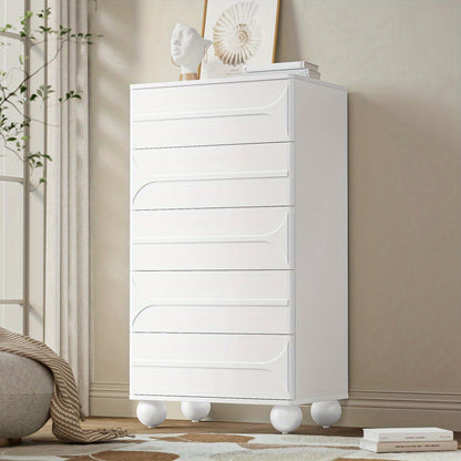 Ladenkast – Ladekast – Commode – Opbergkast – Metalen Kast – Wit – 5 Lades – Modern Relieff Design – Vrijstaand – Afgeronde Hoeken
