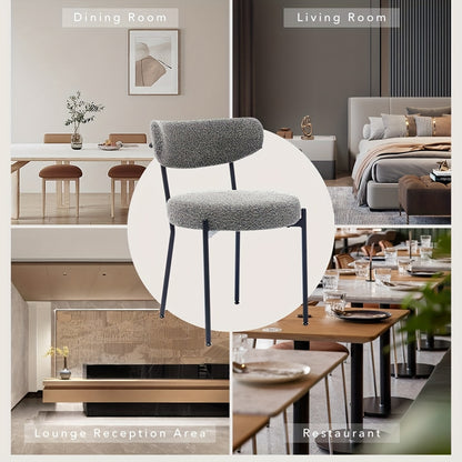 Eetkamerstoel – Keukenstoel – Stoel – Kuipstoel – Zonder Armleuning – Gestoffeerde Zitting – Metaal Onderstel – Comfortabele Rugleuning - Set van 2 - Grijs